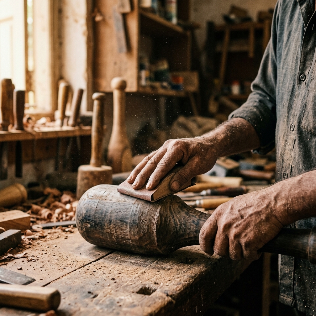 Craftsman shaping a wooden club