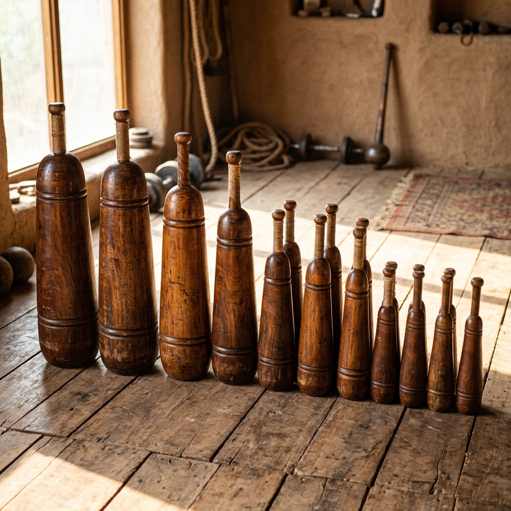 Collection of wooden clubs